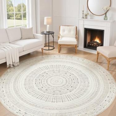 Imagem de Tapete redondo de 2,4 m para sala de estar – 20 x 20 cm macio lavável à máquina boho marroquino tapetes de casa de fazenda para quarto embaixo da mesa de jantar – tapete antiderrapante neutro morden