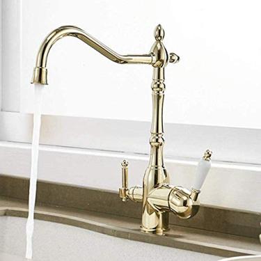 Imagem de RAUGAJ Torneiras, banheira de latão antigo, torneira de cozinha de três vias, torneira de cozinha, filtro de água para água potável, torneira de lavatório rotativa de 360 graus, torneira 3 em 1 de 2