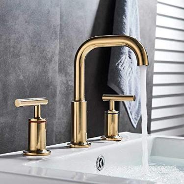 Imagem de RAUGAJ Torneiras, torneira de pia montada em deck cromado, misturadores de lavatório com alça dupla, ampla 3 furos, instalação lateral do banheiro, torneira de banheira, bico longo/covil