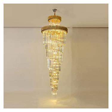 Imagem de Candeeiros, candeeiro de lustre para escada, candeeiros suspensos modernos para sala de jantar, sala de estar, iluminação LED dourada e preta.