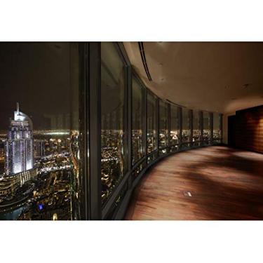 Imagem de Leyiyi 3,7 x 2,4 m, janela francesa, vista noturna, piso de madeira, espaçoso, sala de escritório, vista noturna, arranha-céus, fotografia, fundo, crianças, adultos, retratos de vinil, adereços de