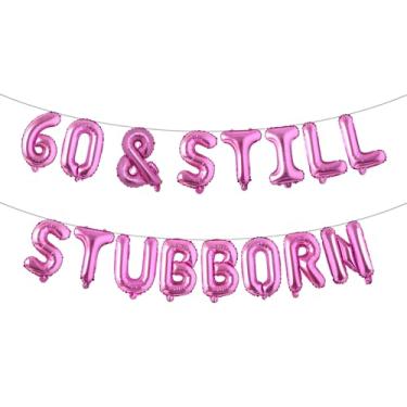 Imagem de Faixa de glitter multicolorida 60 & Still Stubborn - Decorações de festa de aniversário de 60 anos e aniversário (60 & STILL STUBBORN rosa vermelha)