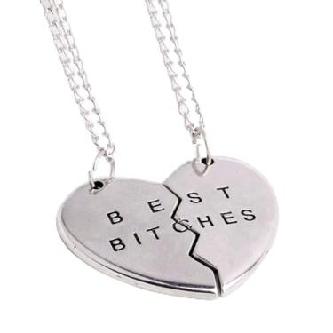 Imagem de Conjunto de colar de amizade com coração combinando para melhor amigo, presente engraçado, One Size, Aço inoxidável, Sem Pedra Preciosa