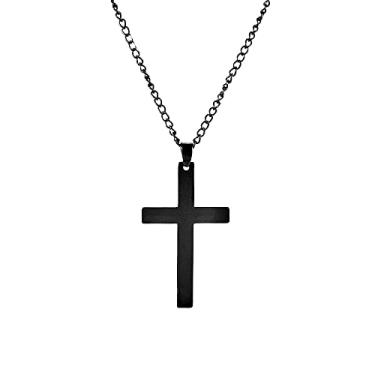 Imagem de Colares de cruz, presente de festa, mulheres, meninas, pingente de cruz, cor de aço, minimalismo, preto clássico, corrente de clavícula (preto)