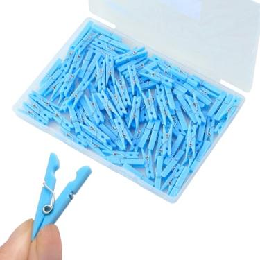 Imagem de Qyueyue 100 peças prendedores de roupa de chá de bebê meninos mini alfinetes de roupas de plástico 1,4 polegadas pequenos azuis para jogos de chá de bebê, fotos faça você mesmo, artesanato, decorações