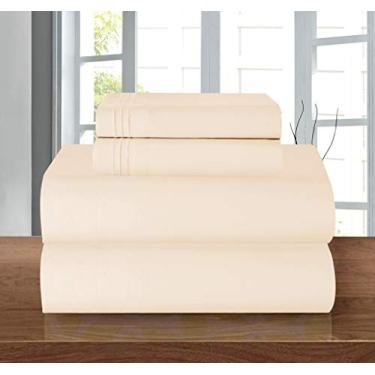 Imagem de Elegant Comfort Luxuoso conjunto de cama macio, 1500 fios, qualidade egípcia, 4 peças, resistente a rugas e desbotamento, lençol com elástico em toda a volta, bolso profundo de até 40 cm, Queen, creme