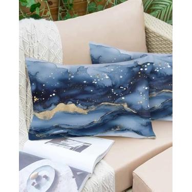 Imagem de Fronhas com textura de mármore dourado azul ombré, arte abstrata, capa de almofada macia, capa de almofada decorativa com zíper oculto para cama sofá 30,5 x 50,8 cm