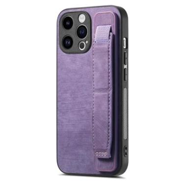 Imagem de Capa de couro vintage com pulseira para iPhone 15 Pro Max 14 13 12 11 Xs XR 7 8 Se 2022 Slim Ultra Thin Kickstand Cover, roxo, para iPhone X XS