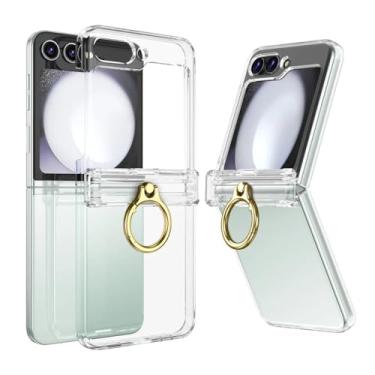 Imagem de Capa de telefone elegante de cor sólida com suporte de anel para Samsung Galaxy Z Flip 5 4 3 flip4 flip5 zflip5 zflip4 zlip3 capa, transparente, para Z Flip 4