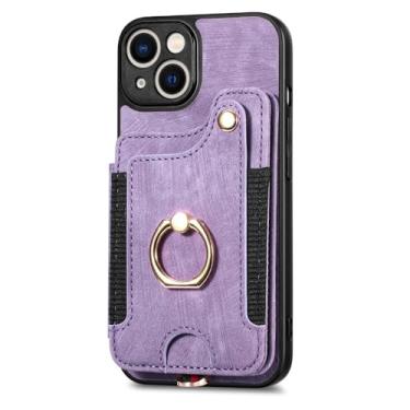 Imagem de Capa de telefone com suporte de anel para iPhone 13 12 Mini 15 14 11 Pro XS Max XR X 8 Plus Carteira magnética com compartimento para cartão e capa de couro flip, roxo claro, para iPhone 7Plus (8Plus)