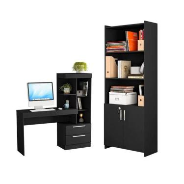 Imagem de Conjunto Para Escritório 2 Peças Com Mesa E Armário Preto Tx Notável Móveis Preto Tx