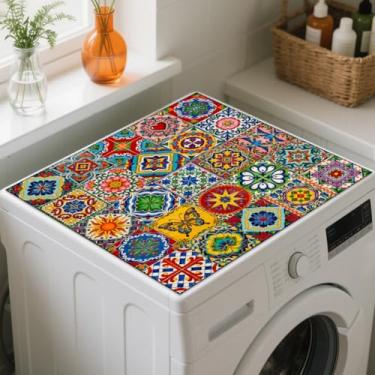 Imagem de GLOBLELAND Talavera Mexico Capa protetora para máquina de lavar e secar roupa 60 × 23 cm, almofadas protetoras superiores de máquina de lavar roupa antiderrapantes para lavanderia, sala de estar, mesa