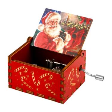 Imagem de GLADFRESIT Caixa de música de madeira de manivela de Natal de Halloween clássica esculpida com tema de antes do Natal para canções de férias DIY e celebrações de formatura, presente atencioso