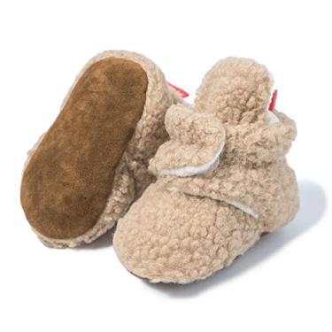 Imagem de Pantufas de inverno para bebês, meninos, meninas, quentes, felpudas, de lã, sola macia, primeiro andador, A1/cáqui, 12-18 Months Toddler