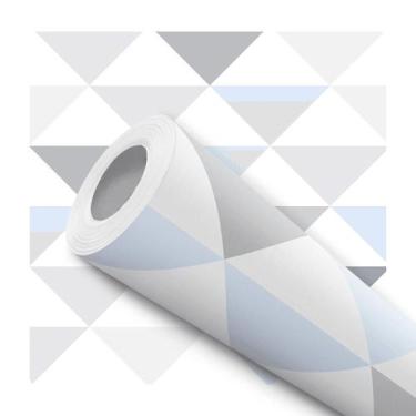 Imagem de Papel De Parede Adesivo Lavável Bebê Triângulos Cinza Azul 10m - Deliq