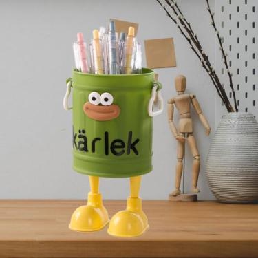 Imagem de Caixa de armazenamento fofa e divertida de boca grande, multifuncional, para uso doméstico, dormitório, mesa, papelaria, porta-lápis, pincéis de maquiagem (verde)