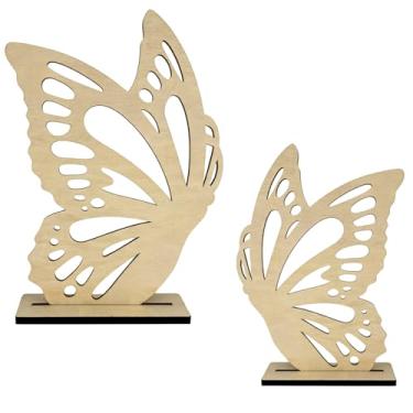 Imagem de Decoração de borboleta de madeira de tamanho grande, fundo de recorte de borboleta grande de cor de madeira, fatias em forma de borboleta, aniversário, casamento, chá de bebê, decorações DIY