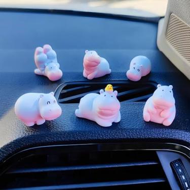 Imagem de Lindas decorações de painel de carro hipopótamo, ornamentos engraçados para brincar de hipopótamo, acessórios para espelho retrovisor, decoração de console central, acessórios de carro para mulheres