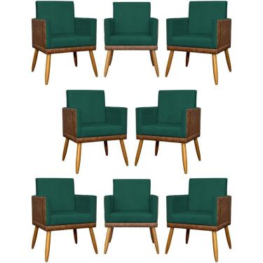 Imagem de Kit 8 Poltronas Decorativas Modernas Para Recepção Lis Corino Pé 30 Cm - Verde Suede Corino