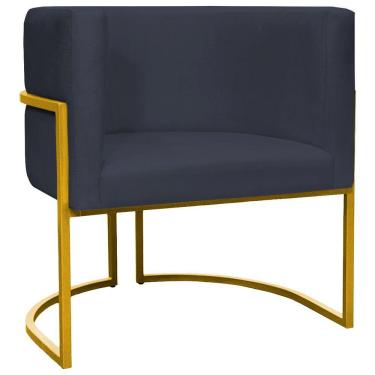 Imagem de Poltrona Decorativa Recepção Luna Suede Cores Base De Ferro Dourada - Preto, Suede