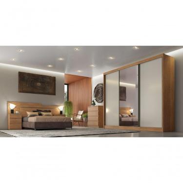 Imagem de Guarda Roupa Casal Com 1 Porta Espelhada 8 Gavetas Diamond-cumaru-off White Móveis Novo Horizonte