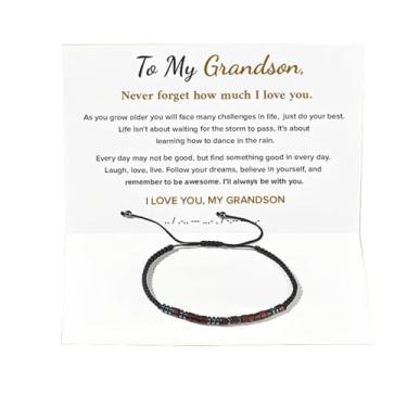 Imagem de Caiyao To My Son Grandson/Son Hematita Madeira Madeira Contas Madeira Morse Code Pulseira Ajustável Trançada Pulseira para Homens Menino Homens Menina Filha Presente de Formatura Artesanal Joias Inspiradoras, Metal, Liga metálica.