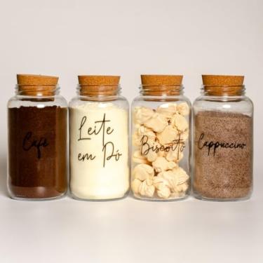 Imagem de Pote de armazenamento cafe Kit Cantinho do Café - ESCOLHA SEU KIT - Potes de Vidro 830 ml com Tampa de Cortiça(Cfé - Leite Pó - Bisc - Cappuc)