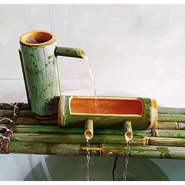 Imagem de Fonte de bambu com fonte de água Feng Shui fonte de jardim ao ar livre característica bico e bomba escultura estátua decoração de casa arte arte artesanato (35 cm) (40 cm)