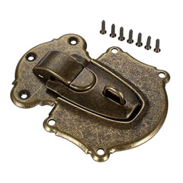 Imagem de Fivela de ferrolho grande + chave de cadeado personagem chinês antigo caixa de vinho de madeira maciça pesada esculpida bronze antigo vintage antigo