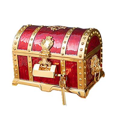 Imagem de Caixa de joias de tamanho grande com cadeado 2 camadas de metal vintage organizador de joias estojo de transporte para colares, anéis, brincos (estilo D) (estilo G)