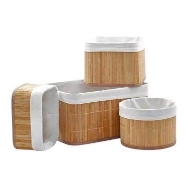 Imagem de Conjunto 4 Cestos Organizadores Bambu Natural Multiuso Trançado Decora