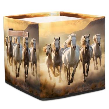 Imagem de hongjinglin Cestas dobráveis para armazenamento de cubos, cavalo, animal, sol, caixotes dobráveis para crianças, brinquedo com alças, organizador de tecido, cesto organizador para berçário, sala de