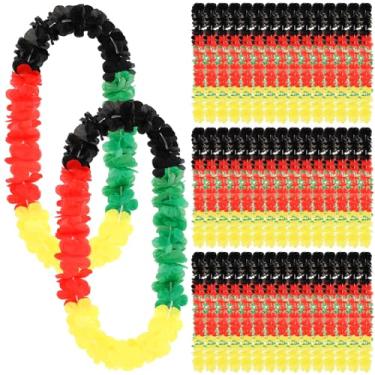 Imagem de Hoteam Juneteenth Colar floral afro-americano guirlanda havaiana Leis colar de flores vermelho verde amarelo preto guirlanda para festa do mês da história negra lembrancinhas de festa mulheres homens