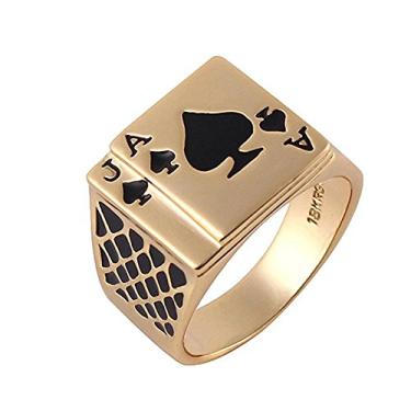 Imagem de Yfnfxl Anel de pôquer masculino vintage banhado a ouro preto esmaltado Dourado