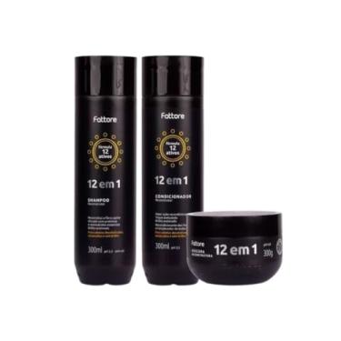 Imagem de Kit Fattore 12 em 1: Shampoo 300ml + Condicionador 300ml + Máscara 300g – Reconstrução e brilho