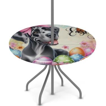 Imagem de hongjinglin Toalha de mesa de Páscoa para uso ao ar livre com orifício para guarda-chuva, toalha de mesa redonda elástica com zíper, impermeável, limpável, para piquenique, festa, pátio, serve para