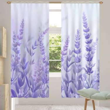 Imagem de 2 conjuntos de painéis cortinas transparentes de flor roxa lavanda cortinas transparentes arejadas com filtragem leve painéis de cortina de porta para janela para sala de estar, quarto, jantar, 213 cm