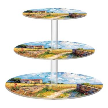 Imagem de Blueangle Suporte redondo de cupcake de 3 camadas – Torre de sobremesa de acrílico doméstica camponesa, suporte de sobremesa em camadas antiderrapante para chá de bebê, aniversário, festa de casamento
