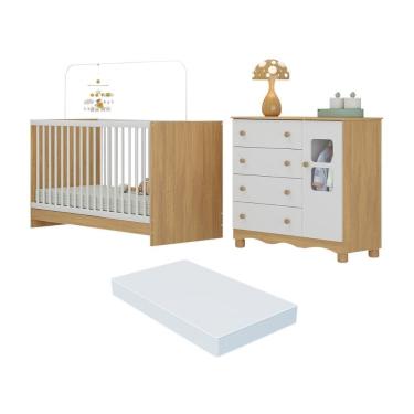 Imagem de Berço 3 Em 1 Com Colchão Incluso E Cômoda 1 Porta 4 Gavetas Luna Multimóveis MP4754 Madeirado-branco