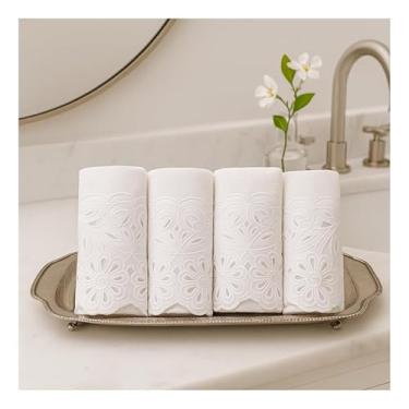 Imagem de Kit 4 Toalhas de Lavabo com Renda Richelieu do Ceará, Branca, Artesanal, Tradicional