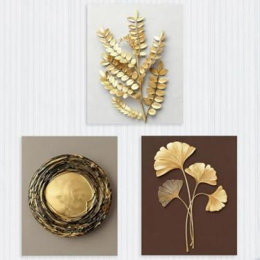 Imagem de 3 peças de pôsteres modernos estéticos luxuosos sem moldura, decoração de parede de folha dourada, decoração artística de parede para casa, corredor, sala de estar, banheiro, quarto, presentes de