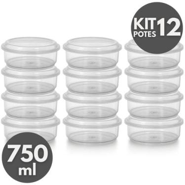Imagem de Kit 3 a 12 Potes Plásticos Redondos 750ml com Tampa  Organizador de Al