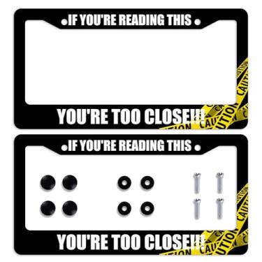 Imagem de 2 peças de moldura engraçada para placa de licença de aviso fita de aviso moldura de placa de carro personalizado aço inoxidável placas de carro molduras engraçadas decorativas para homens mulheres 30