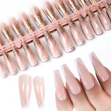 Imagem de 5 pacotes de pontas francesas reutilizáveis unhas de pressão brilhantes, 5 designs de pontas de arte de unhas, caixão longo, brilhante, borboleta, unhas postiças, salão de beleza, unhas postiças