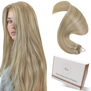 Imagem de Hetto Extensões de microcontas de cabelo Remy loiro realçado cabelo liso Microlink Hair Cold Fusion Micro Loop Extensões de cabelo para mulheres 40 cm 50 g 50 fios