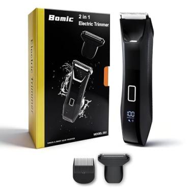 Imagem de Aparador Manscaper para homens, aparador de pelos corporais e bolas 2 em 1 - barbeador de pelos pubianos e virilha com cabeça dupla, sem cortes, cuidados suaves - leve, trava de viagem, à prova d'água