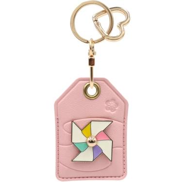 Imagem de Capa MC Fashion de couro PU compatível com AirTag, linda capa de rastreador GPS com pingente de chaveiro (rosa)