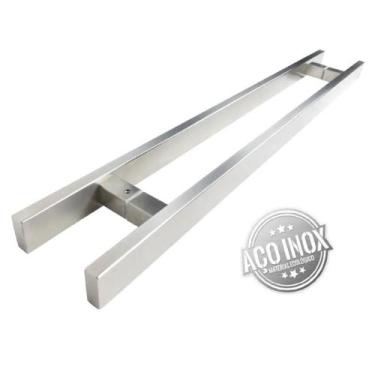Imagem de Puxador Inox Duplo Para Porta Barra Chata Escovado 60 Cm - Ideal