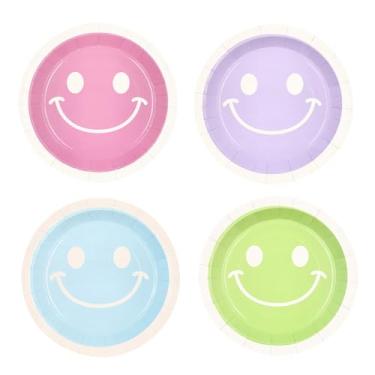 Imagem de Pratos de jantar redondos descartáveis de 22,8 cm com cara de sorriso pastel - 8 peças