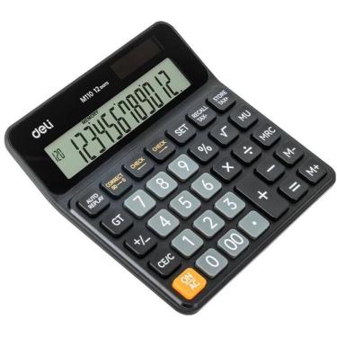 Imagem de Calculadora De Mesa 12Dig. Check Preto Média Solar - Deli